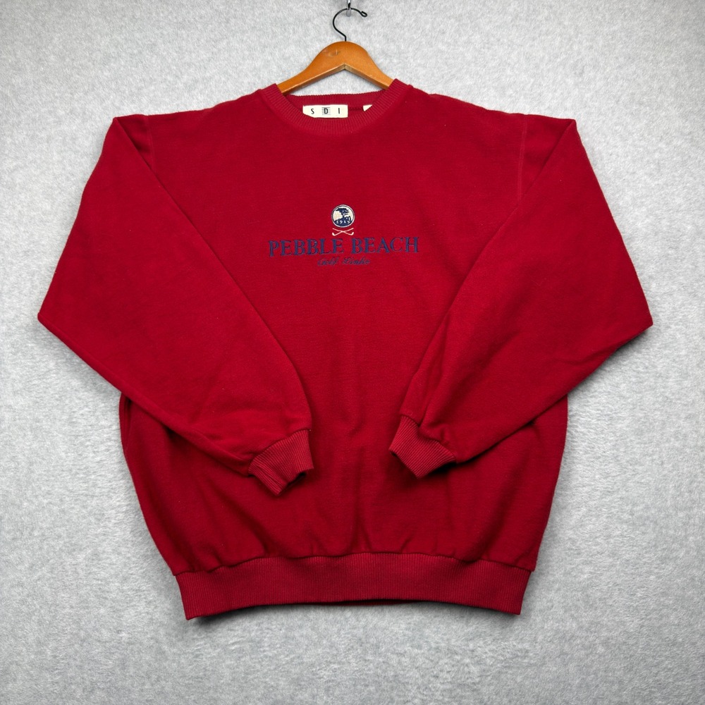 Vtg Pebble Beach SDI Sweatshirt Mens Large Red 100% Cotton‎ Made in USA